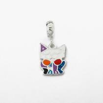 Berloque Gato Esmaltado Colorido Prata 925 Berloque Gato Esmaltado Colorido Prata 925