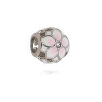 Berloque inox resinado flor rosa e pedra