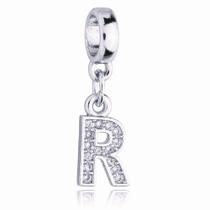 Berloque Letra R Cravejada Zircônia Banhado Prata 925