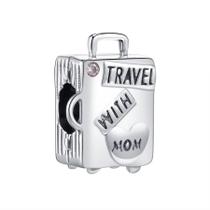 Berloque MALA TRAVEL WITH MOM em Prata S925 para pulseiras modelo Pandora ou Vivara