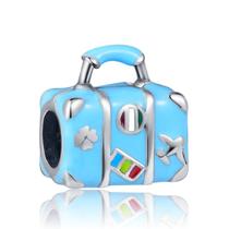 Berloque MALA VIAGEM AZUL em Prata S925 para pulseiras modelo Pandora ou Vivara