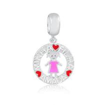Berloque medalha vazada minha filha amada esmaltado rosa prata 925 Berloque medalha vazada minha filha amada esmaltado rosa prata 925