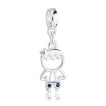Berloque Menino Filho Strass Azul Banhado a Prata 925
