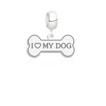 Berloque osso i coração my dog prata 925 legítima