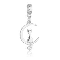 Berloque Para Pulseira Gato na Lua Banhado a Prata 925