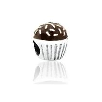 Berloque passador brigadeiro esmaltado marrom prata 925 Berloque passador brigadeiro esmaltado marrom prata 925