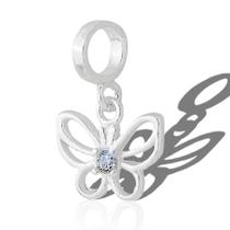 Berloque Pingente Charms Prata Original Borboleta Zirconia