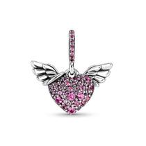 Berloque PINGENTE CORACAO E ASAS ROSA Prata S925 Pandora ou Vivara