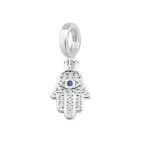 Berloque Pingente Hamsa com Zircônia em Prata 925 Sorte e Proteção
