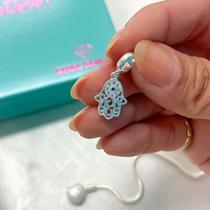 Berloque pingente mão de Fátima cravejado detalhe azul prata 925 Berloque pingente mão de Fátima cravejado detalhe azul prata 925