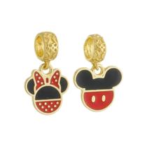 Berloque Pingente para Pulseira Minnie ou Mickey Banho de Ouro 18k