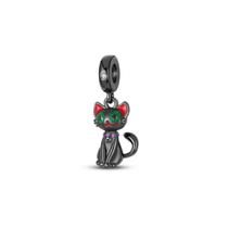 Berloque Pingente Pendulo Gato Preto Pet Prata 925 de lei Berloque Pingente Pendulo Gato Preto Pet Prata 925 de lei