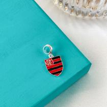 Berloque pingente time flamengo esmaltado preto e vermelho prata 925