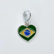 Berloque prata 925 coração bandeira brasil Berloque prata 925 coração bandeira brasil
