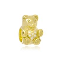 Berloque Prata Banho Ouro 18k Urso com Coração Encanto