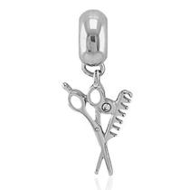 Berloque Prata Tesoura E Pente Barbeiro/Cabeleireira