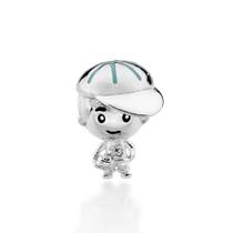 Berloque rommanel prata 925 feminino menino boné segurando bola passante 840192