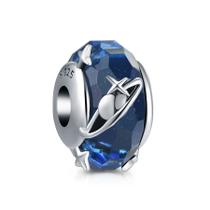 Berloque SEP MURANO AZUL ESTRELAS em Prata S925 para pulseiras modelo Pandora ou Vivara