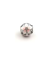 Berloque Separador Bolinha com Flores Resina Branca e Rosa Aço Inox Berloque Separador Bolinha com Flores Resina Branca e Rosa Aço Inox