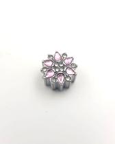 Berloque Separador Flor Zircônia Rosa e Cristal Aço Inox
