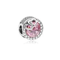 Berloque Separador Pedra com de Rosa Corações Prata 925