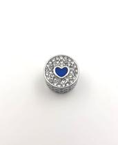 Berloque Separador Zircônia Cristal com Coração Resina Azul Aço Inox