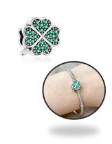 Berloque Trevo 4 Folhas Verde em Prata 925