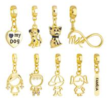 Berloques Família Filhos Menina Menino Banhado a Ouro 18k