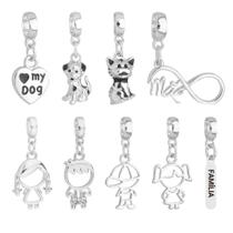 Berloques Família Filhos Menina Menino Banhado a Prata 925