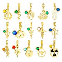 Berloques Profissões Profissão Com Cristal Strass Banhado a Ouro 18k