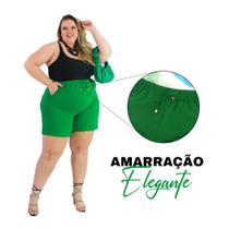 Bermuda Alfaiataria Plus Size Tecido Duna Detalhe de Amarrar Para o Verão