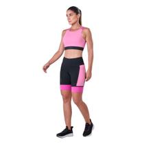 Bermuda Authen Feminino Grit Bossa 3 Bolsos 18cm Preto/Rosa/Pink