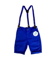Bermuda Azul com Suspensório PP (Meses a 1 Ano)