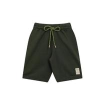 Bermuda Básica Infantil Menino Com Bolso Em Moletom E Cadarço Funcional - Verde Militar Bermuda Básica Infantil Menino Com Bolso Em Moletom E Cadarço Funcional - Verde Militar