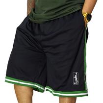 Bermuda Basquete Plus Size M10 Preto Verde Fire T Alt Cor:PretoTamanho:G3