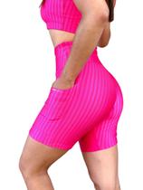 Bermuda Biker Poliamida Fitness Com Bolso Duplo Pink