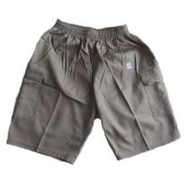 Bermuda Cargo de Brim com Elastico Masculina Caqui com Dois bolsos Laterais Tradicional Algodao