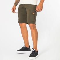 Bermuda Cargo De Sarja Masculina Slim Casual Verde Militar