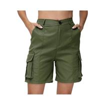 Bermuda Cargo Feminina - Altura do Joelho, 6 Bolsos, Cintura Elástica