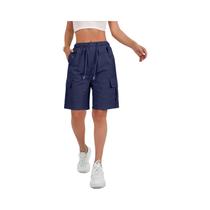 Bermuda Cargo Feminina Com Comprimento Até O Joelho, 6 Bolsos, Cintura Elástica, Shorts Casuais De