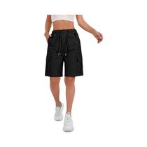 Bermuda Cargo Feminina Com Comprimento Até O Joelho, 6 Bolsos, Cintura Elástica, Shorts Casuais De