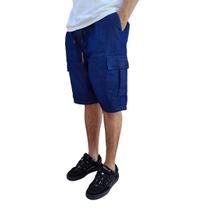 Bermuda Cargo Jeans Masculina Larga Bolsos Laterais
