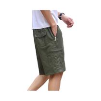 Bermuda Cargo Masculina 6XL De Algodão Leve E Respirável Com Cordão Na Cintura E Bolsos Com Zíper