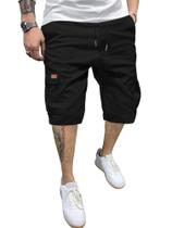 Bermuda Cargo PLEPAN XL Preta com 6 Bolsos e Cordão