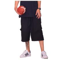 Bermuda Cargo Sarja, Moda Unissex, Skate E Casual Larga COR PRETO