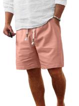 Bermuda Casual Masculina Comdecevis de Linho com Cós Elástico Tamanhos Grandes