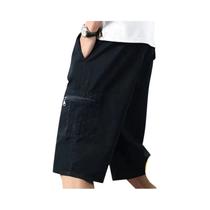 Bermuda Casual Masculina De Algodão Até O Joelho Com Bolso Com Zíper Solta E Confortável Para Praia