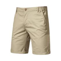 Bermuda Casual Masculina Khaki Para O Verão, Estilo Clássico Americano, Comprimento Até O Joelho,