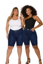 Bermuda Ciclista Jeans Feminina Plus Size Shyros Cintura Alta Destroyed