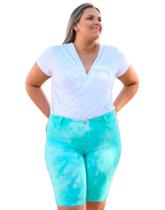 Bermuda Ciclista Sarja Com Elastano, Feminina, Plus Size, Até 56